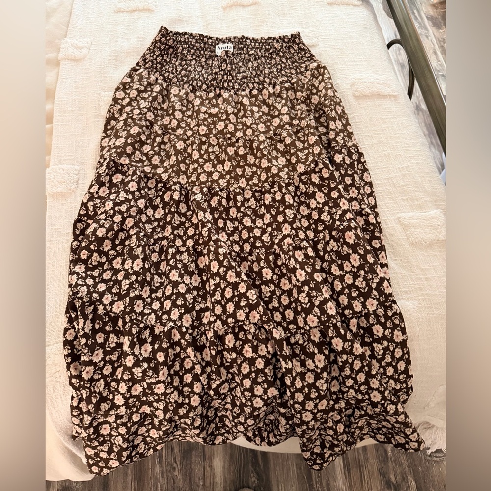 ARULA brown and Pink Floral Maxi Skirt